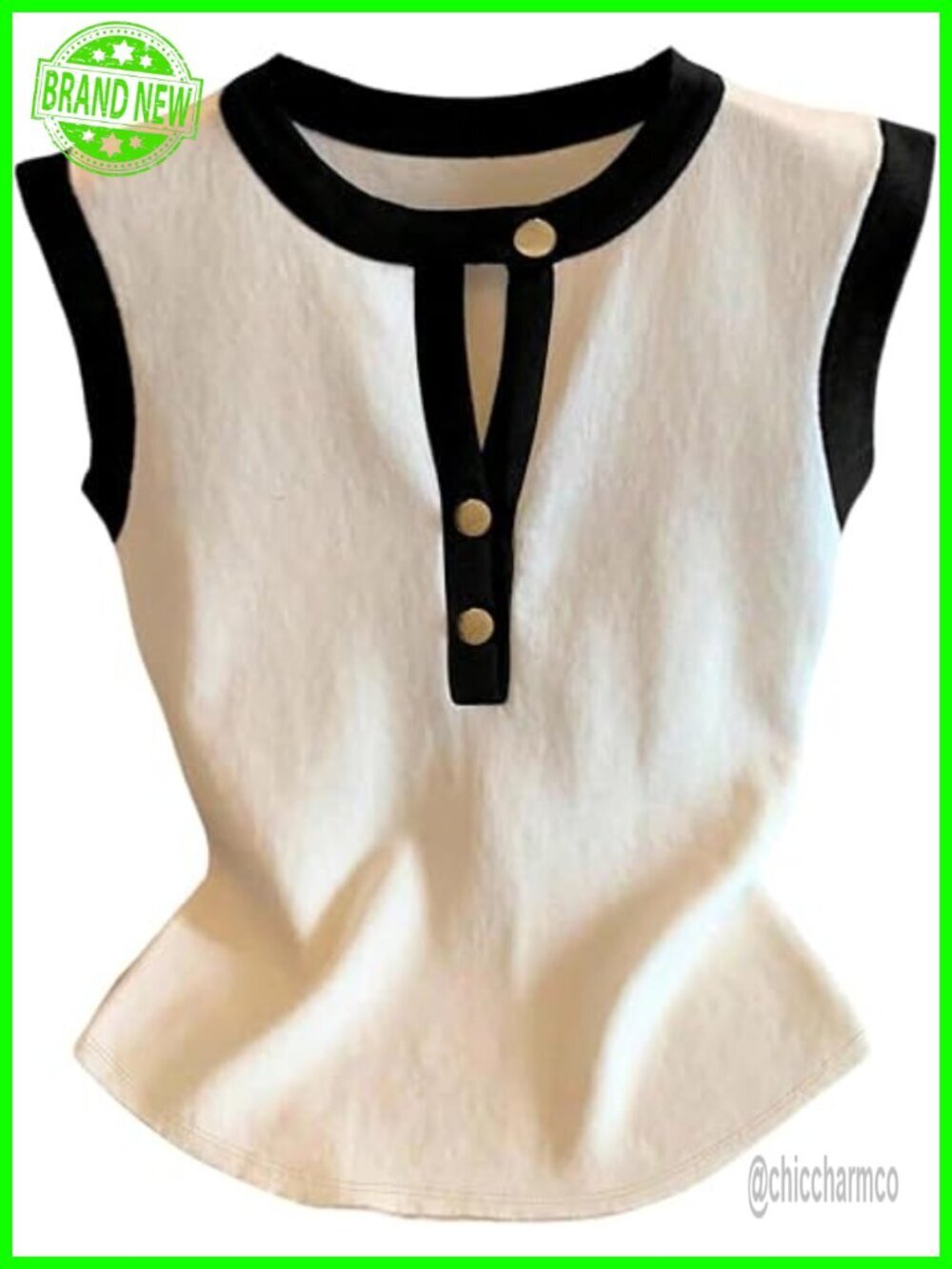 Old Money Button Up Cut Out Sleeveless Colorblock T-Shirt